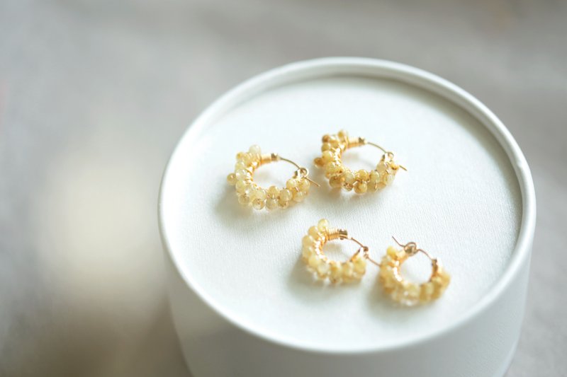 HappyCircle1.3cm / 1.5cm │鈦晶雙層款、裙襬款   豐盛 財富 - 耳環/耳夾/耳骨夾 - 水晶 金色