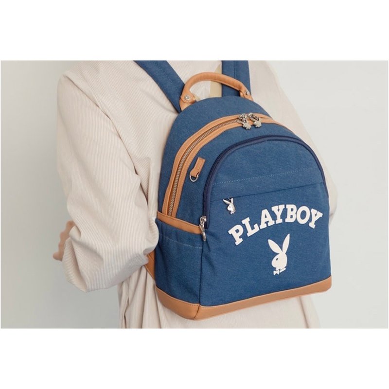 PLAYBOY - Backpack Newtro Series - Blue - กระเป๋าเป้สะพายหลัง - วัสดุอื่นๆ สีน้ำเงิน