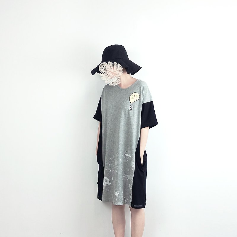 Park peekaboo / stitching pocket dress - One Piece Dresses - Cotton & Hemp Gray