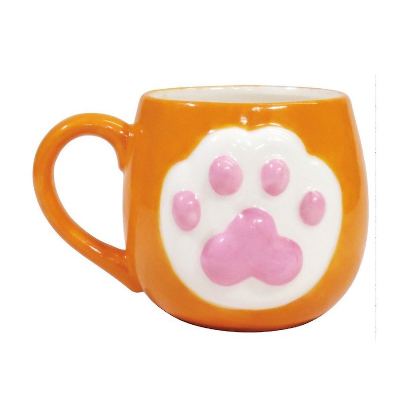 Japanese sunart mug - orange cat High five - แก้วมัค/แก้วกาแฟ - เครื่องลายคราม สีส้ม