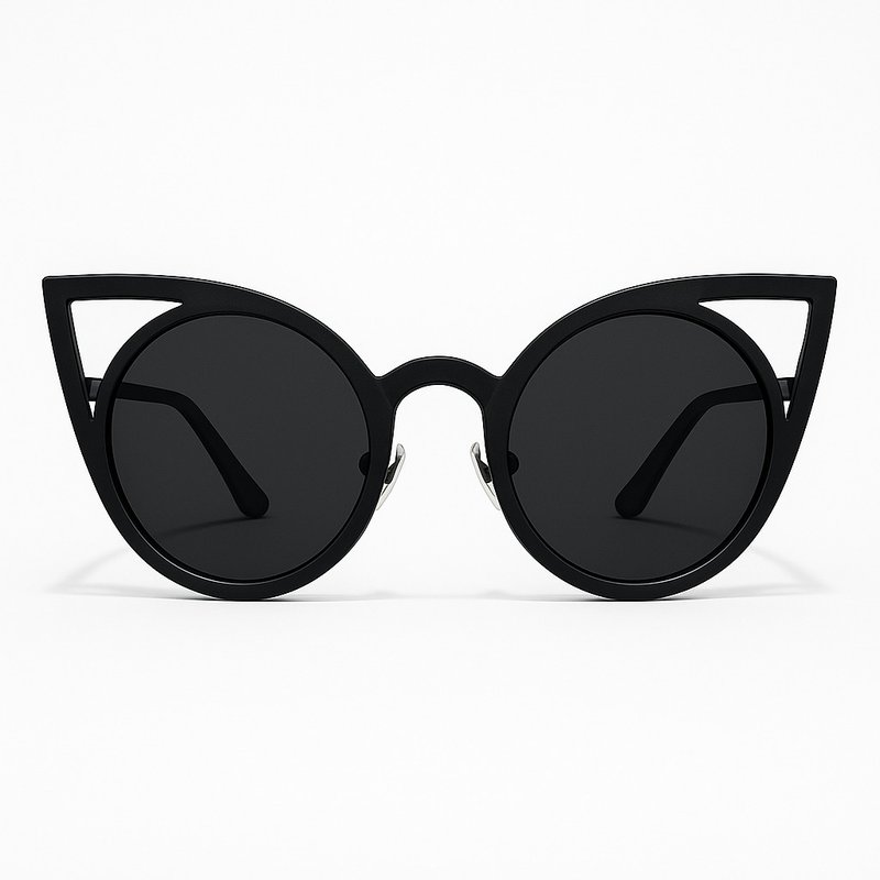 UV400 Black Cat-Eye Sunglasses Stylish Retro Shades Everyday Essential - กรอบแว่นตา - โลหะ สีดำ