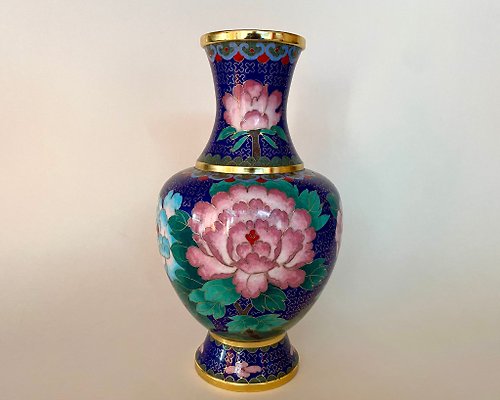 HappyDuckVintage 景泰藍工藝復古琺瑯和黃銅花瓶 | 中國1980