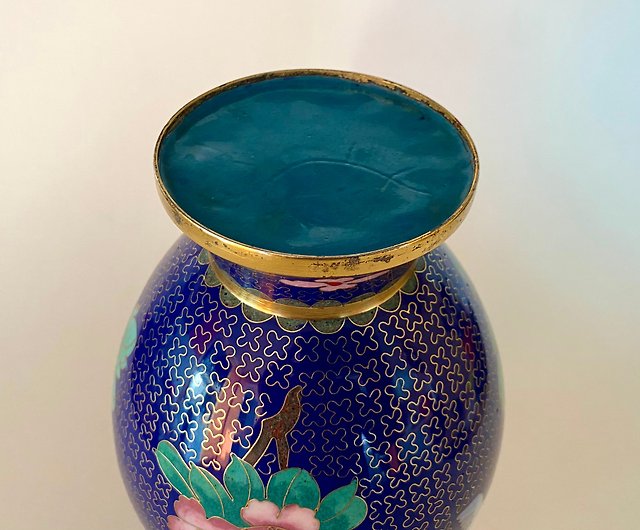 七宝焼き技法のビンテージ エナメルと真鍮の花瓶   中国