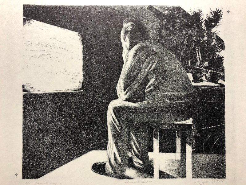 White Noise, autolithograph, original art work with deep philosophical meaning - 海報/掛畫/掛布 - 紙 銀色