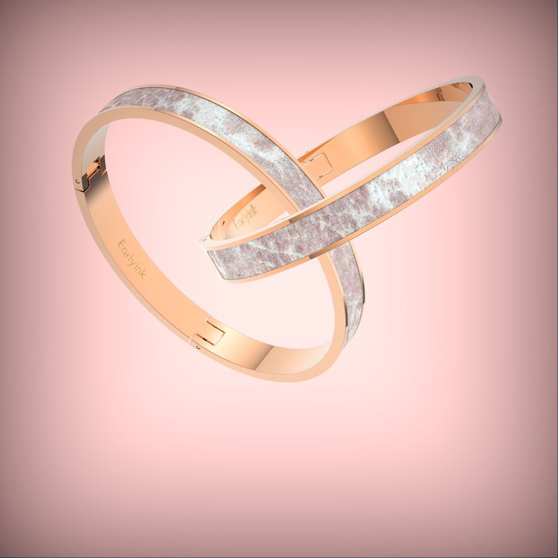 Marble simple design bracelet丨couple bestie丨birthday gift丨Rose Gold white - สร้อยข้อมือ - สแตนเลส สีทอง