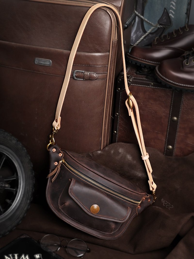 Retro Men's Chest Shoulder Bag Large Capacity Crossbody Messenger Sling Bag - Messenger Bags & Sling Bags - Genuine Leather Brown