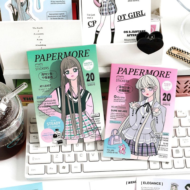 papermore月刊少女系列diy手帳裝飾甜亞少女合成紙不干膠貼紙本 - 貼紙 - 紙 