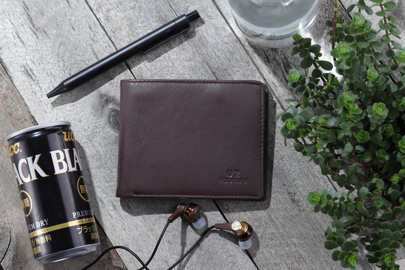 Dark Brown Plain Simple Hand Short Clip - Leather Wallet - กระเป๋าสตางค์ - หนังแท้ สีนำ้ตาล