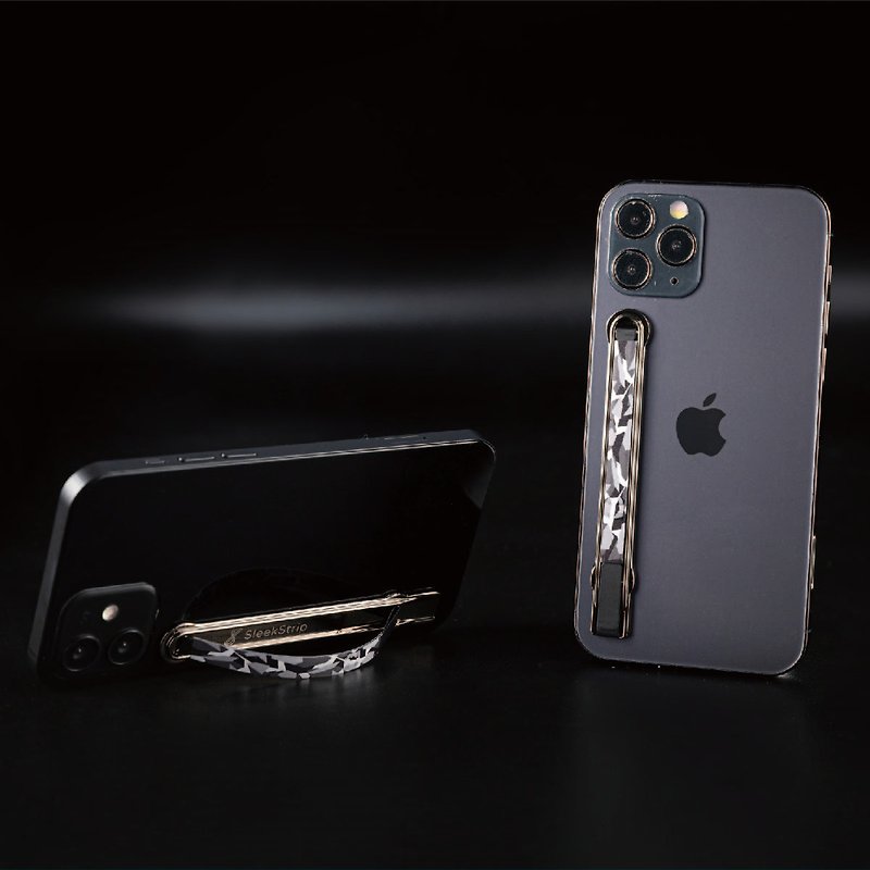SleekStrip sharp buckle generation ultra-thin beautiful mobile phone grip bracket | Snow camouflage x glossy black frame - อุปกรณ์เสริมอื่น ๆ - โลหะ สีเทา