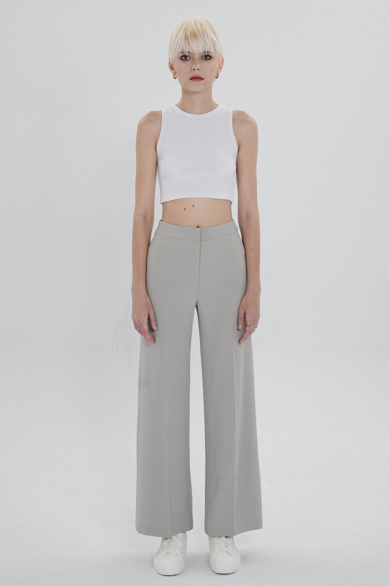 Cool high-waisted butt-high floor-length pants - light gray #aura pants - กางเกงขายาว - เส้นใยสังเคราะห์ สีเทา