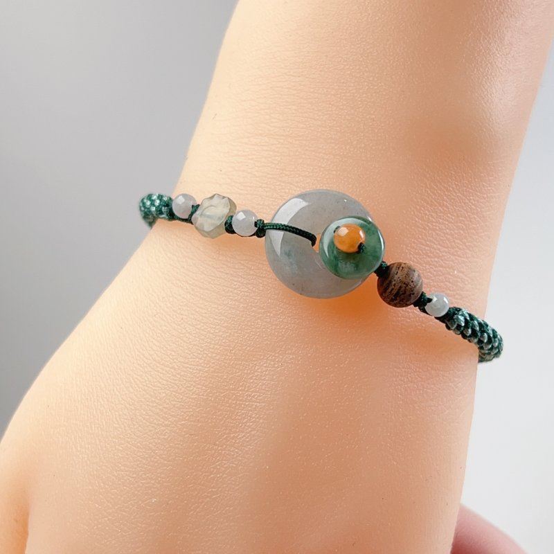 【May‧Peace】Ice Jade Peace Buckle Braided Bracelet | Natural Burmese Jade A Grade | Gift - สร้อยข้อมือ - หยก หลากหลายสี