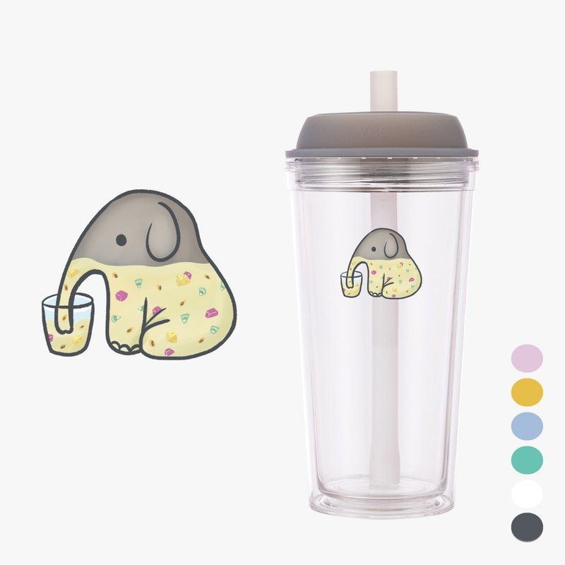 YCCT Bobo Cup 710ml-Elephant-Double-layer straw cup that can store straws designed and manufactured in Taiwan - กระติกน้ำ - พลาสติก หลากหลายสี