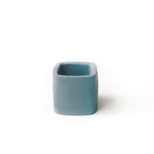 Ninan 泥喃｜水泥手作工作室 (預購) 莫蘭迪藍系列 | 小圓方純色水泥盆器 可搭同色系底盤