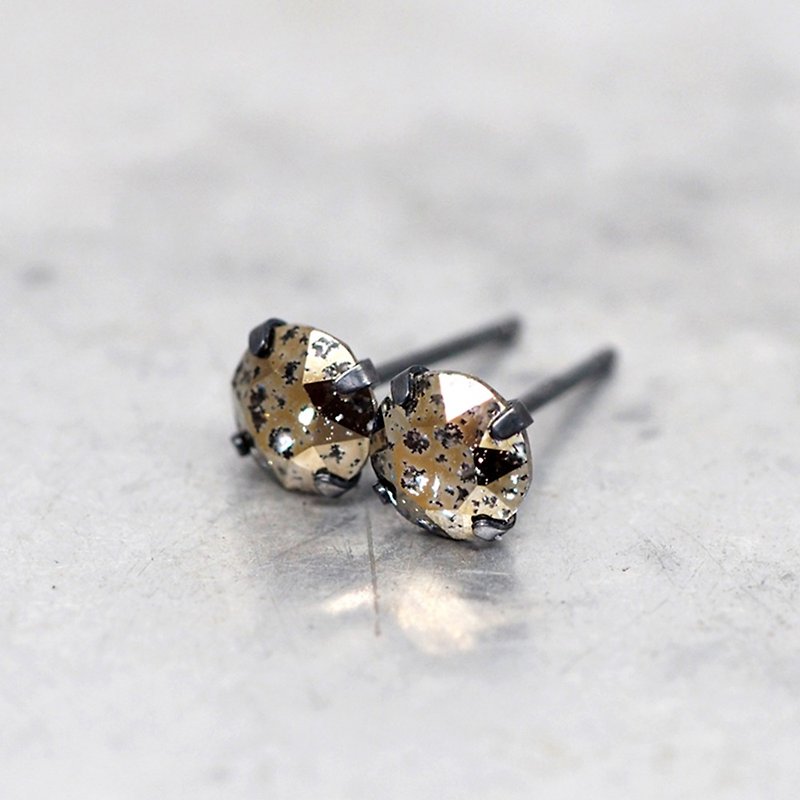 金色隕石施華洛世奇水晶 - 耳釘耳環 - 黑925純銀 - 6毫米圓形 - 耳環/耳夾 - 其他金屬 金色