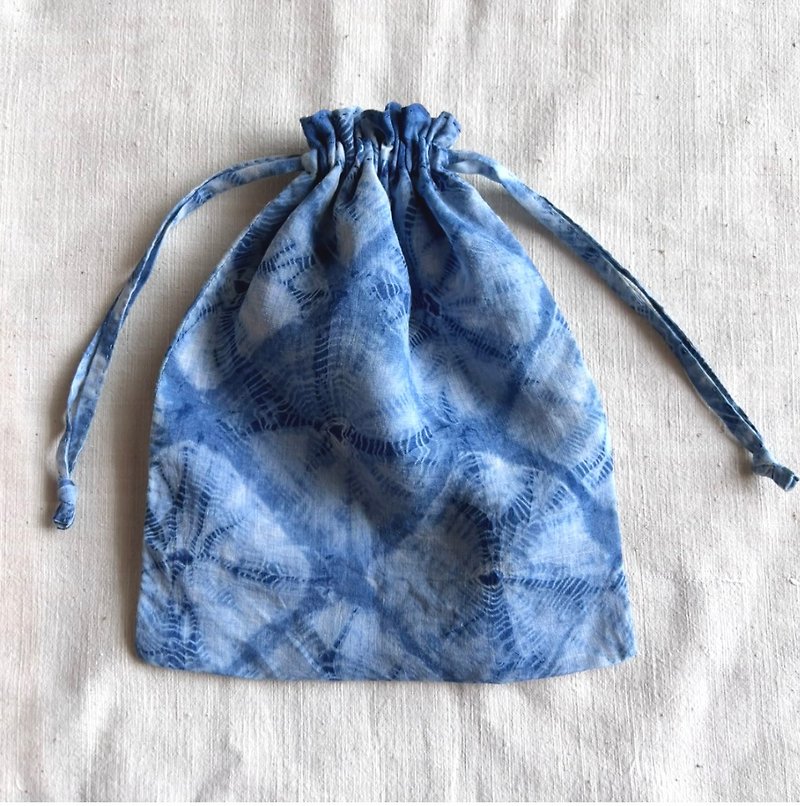 Indigo Tie Dye Drawstring Pocket Organizer - Storage - Cotton & Hemp 