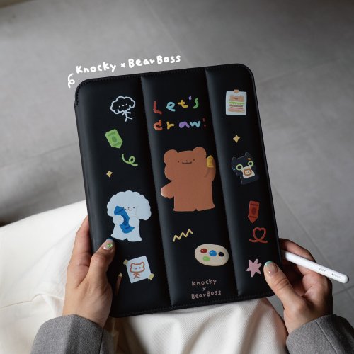 Knocky 原創 熊老闆 聯名款【一起畫畫吧】iPad羽絨平板保護殼