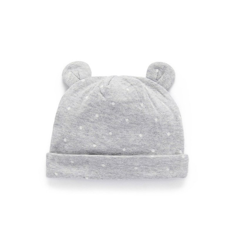 Australian Purebaby organic cotton baby hat with gray background and white spots - Baby Hats & Headbands - Cotton & Hemp 
