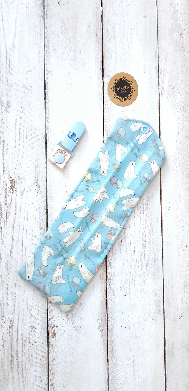 Macarons Polar Bear - Light Blue - Detachable Mini Six-Layer Handkerchief Clips - Bibs - Cotton & Hemp Blue
