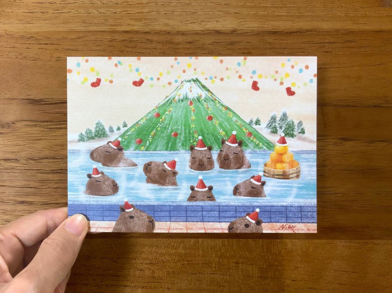 Capybara Hot Spring Christmas Party - christmas card - การ์ด/โปสการ์ด - กระดาษ 