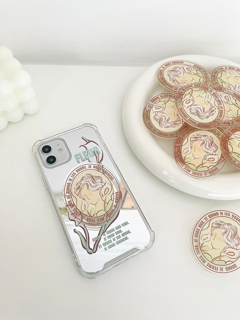 Little Elephant Flower Research Institute Original Illustration Flower Youth Mirror Transparent Phone Case & Phone Holder - Phone Cases - Other Materials 