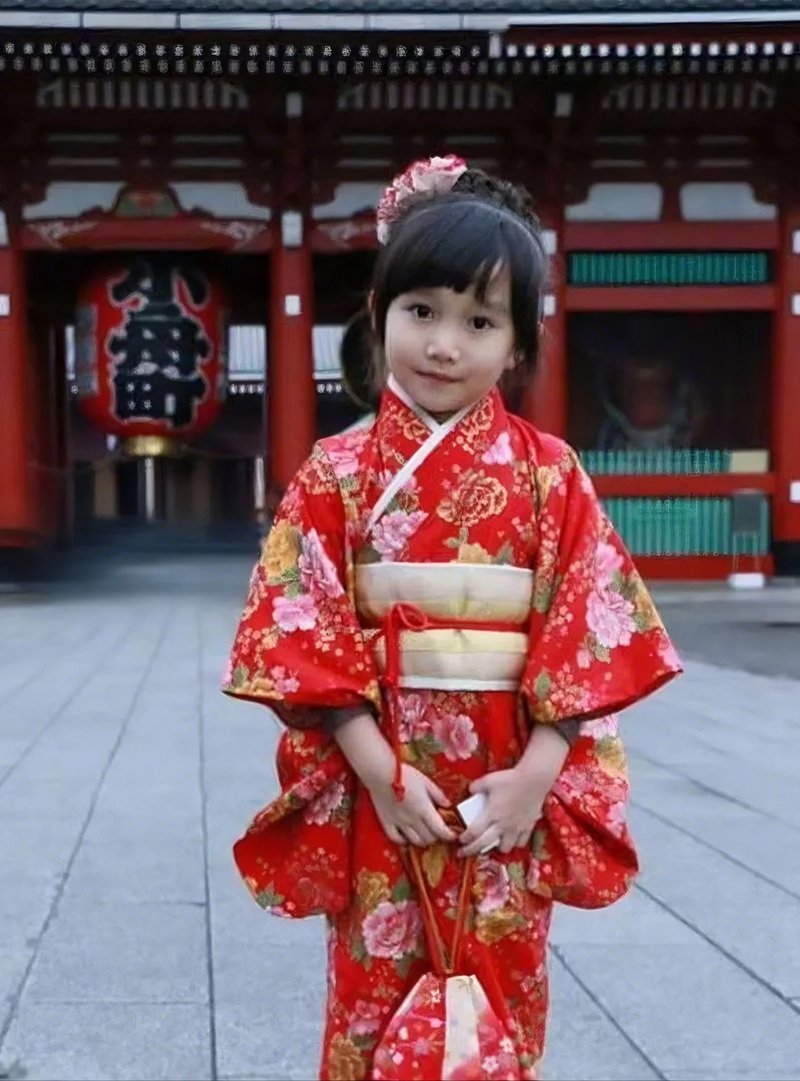 手作兒童和服 小孩版 和風紅牡丹 - 男/女童禮服 - 棉．麻 紅色