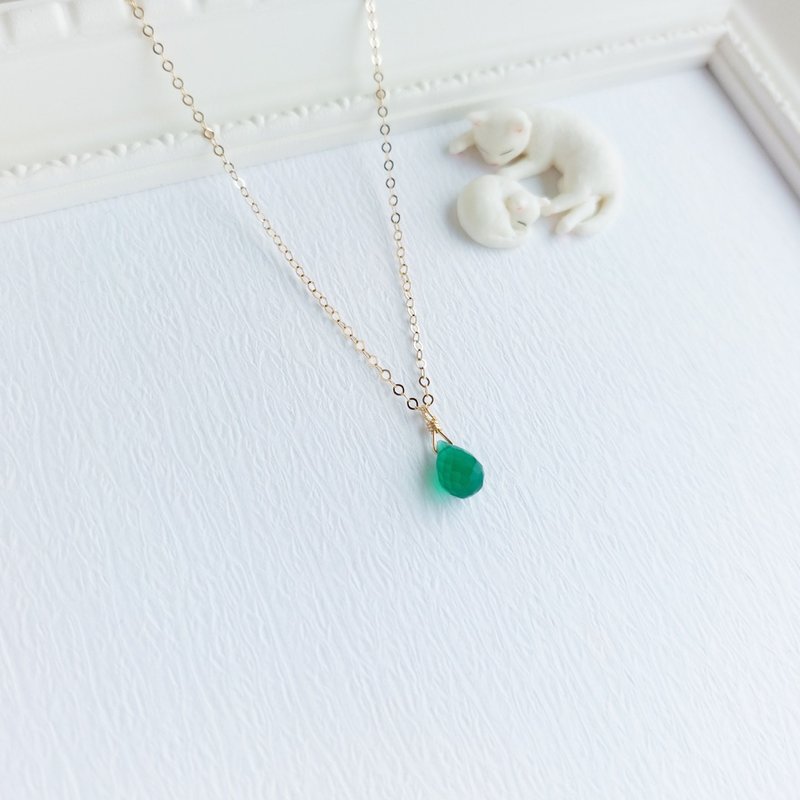 Cat's Shop • Chrysoprase Water Drop x 14KGF Necklace - Necklaces - Semi-Precious Stones Green