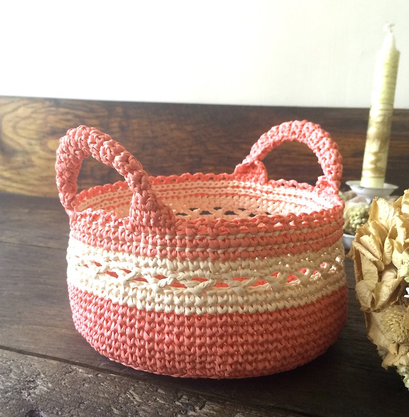 I have something to say weaving rattan basket (pink models) / weaving / paper pull Fei grass / set basket〗 〖jump house crazy hand for - Camping Gear & Picnic Sets - Paper Pink