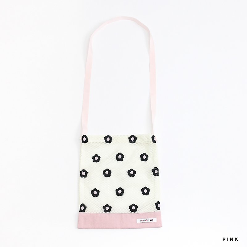 Flower Mesh Bag (PINK) - Messenger Bags & Sling Bags - Cotton & Hemp Pink