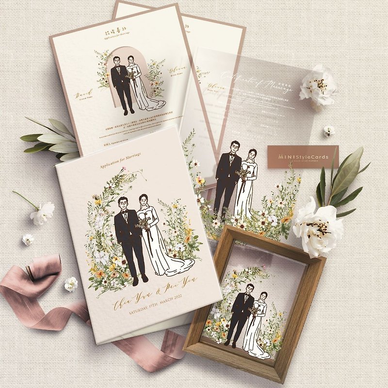 [Free bean-style illustrations for two people] Customized wedding contract combination- Acrylic contract/marriage registration certificate - ทะเบียนสมรส - อะคริลิค หลากหลายสี