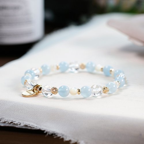 Hanhan Jewelry 海水藍寶 白水晶 貝殼珠 手鍊 天然礦石水晶