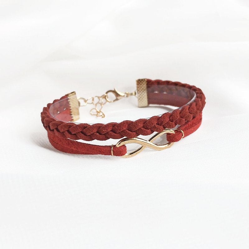 Handmade Double Braided Infinity Bracelets Rose Gold Series-dark red limited  - Bracelets - Other Materials Red