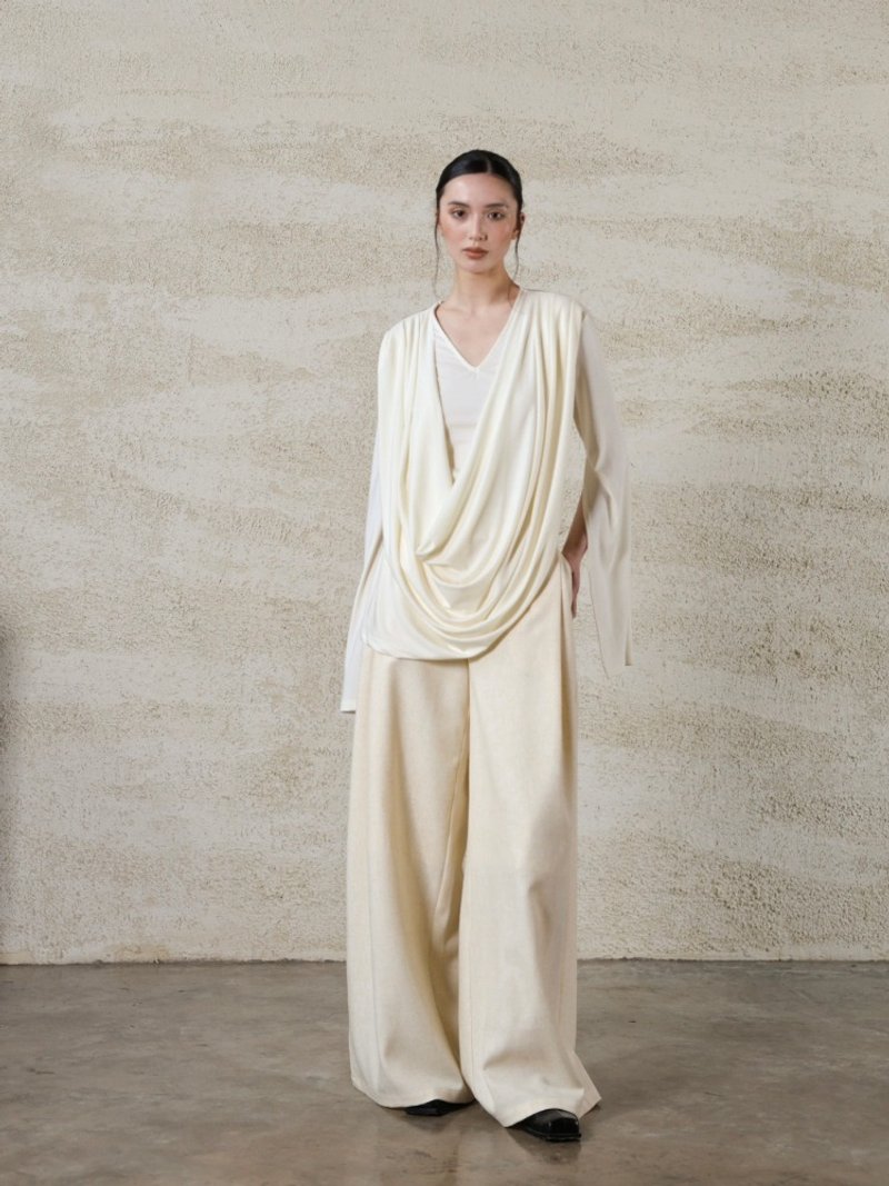 法式極簡 / 蕩領開叉長袖針織上衣 / 萊賽爾 - 女上衣/長袖上衣 - 其他材質 白色