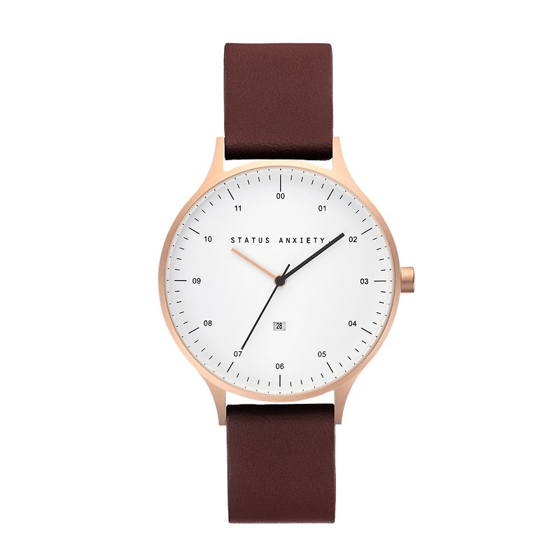INERTIA leather watch_Gold White-Brown / Rose Gold white background-brown strap - นาฬิกาคู่ - หนังแท้ สีนำ้ตาล