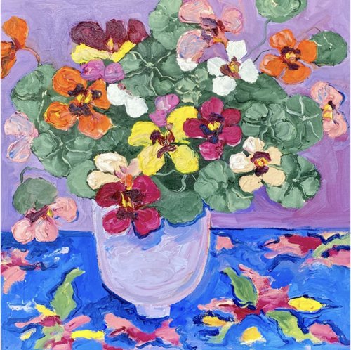 少女の油絵【金蓮花】1点物の原画◆作者サイン入り/F3号キャンバス 少女の油絵【金蓮花】1点物の原画◇作者サイン入り/F3号