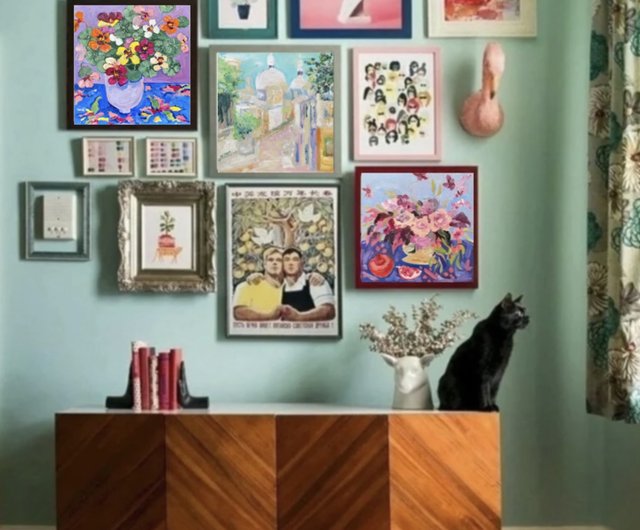 キャンバス油絵　キラ確認　お花と並んでおすまし華ちゃん 季節のお花 ミニキャンバスオーダーアート（アクリル画） 絵画