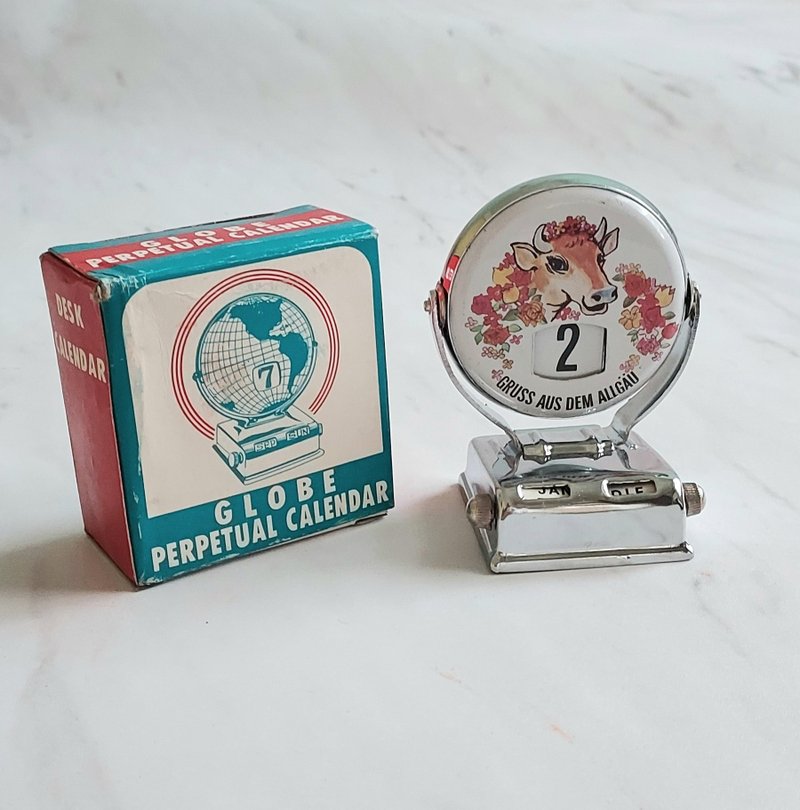 日本製 德文版翻頁鐵皮日曆 老品全新 高8×7×5cm - 擺飾/家飾品 - 其他金屬 