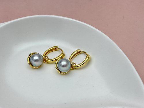 Athena珍珠設計 天然海水珍珠 akoya 真多麻 巴洛克風格 純銀14K注金 耳環