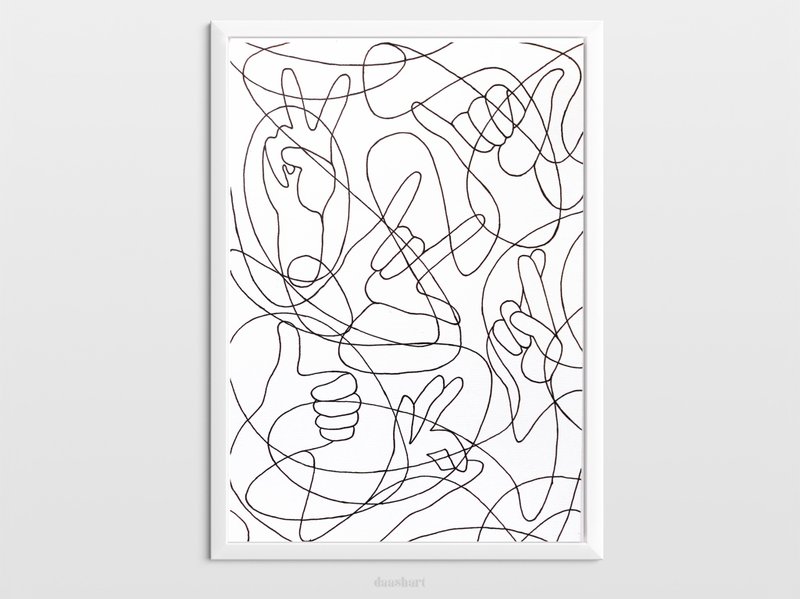 Black and white abstract hands original artwork lines drawing modern poster - Posters - Paper Black