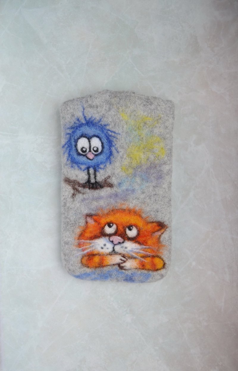 Custom iPhone cat case Cute felted vegan phone pouch Girls mobile cover 貓手機殼 - Phone Cases - Wool Gray