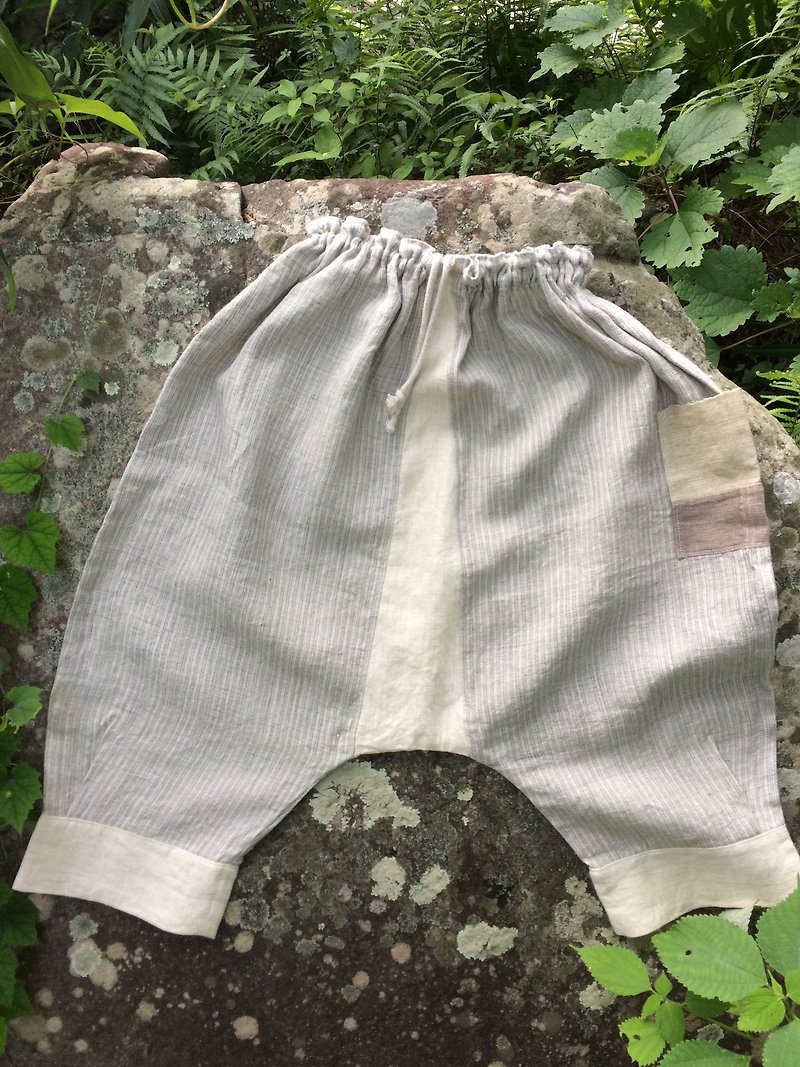Hand-woven Hemp Saruel Pants B - กางเกงขายาว - ผ้าฝ้าย/ผ้าลินิน ขาว