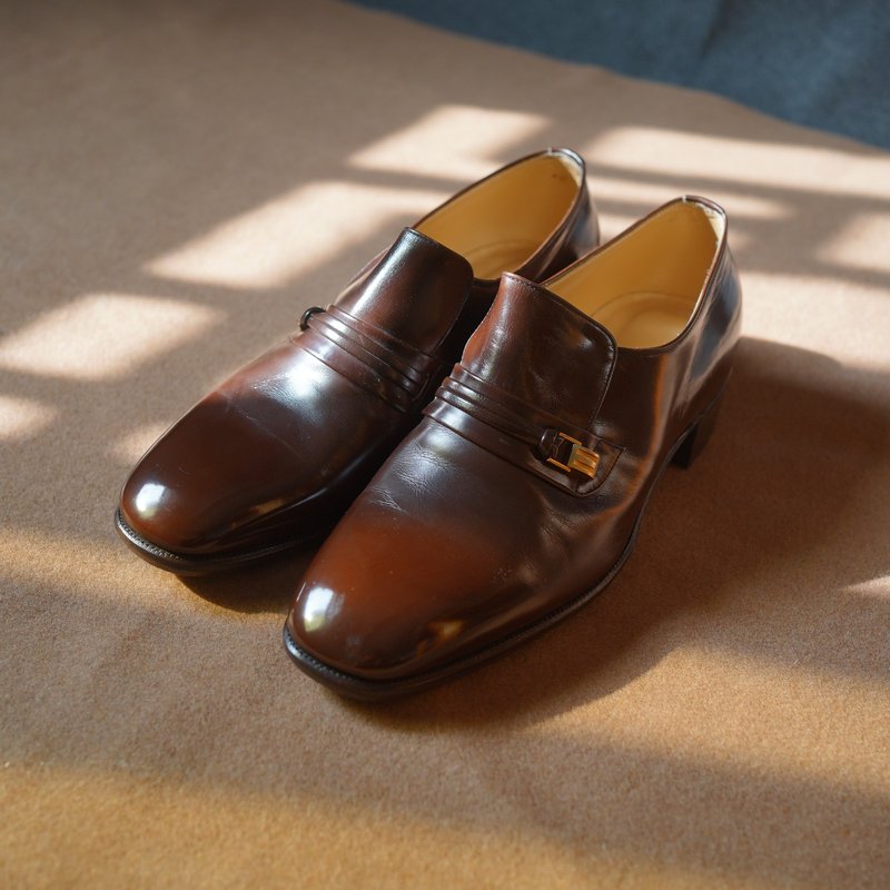 No. 24.5~25 DAIMARU genuine leather shoes vintage second-hand leather shoes Mother's Day - รองเท้าหนังผู้หญิง - หนังแท้ สีนำ้ตาล