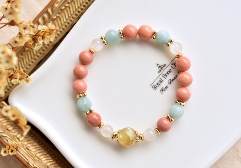 Pink Orange Alxa Agate + Lepidolite + Moonstone + Amazonite Stone Bronze Plated Crystal Bracelet - Bracelets - Crystal Orange