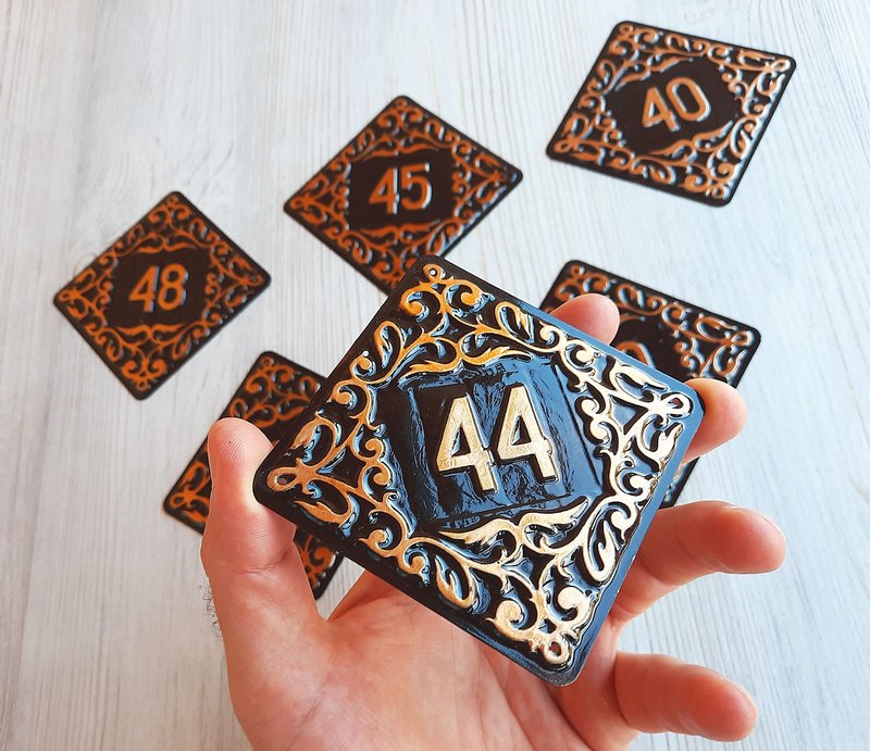 Rhomb address door plate 44 number sign vintage - black apartment number plaque - ม่านและป้ายประตู - โลหะ สีดำ