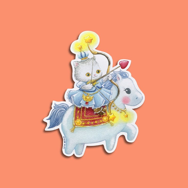 Original Zodiac Cat Sagittarius Watercolor Hand-Painted Glossy Sticker - สติกเกอร์ - กระดาษ หลากหลายสี