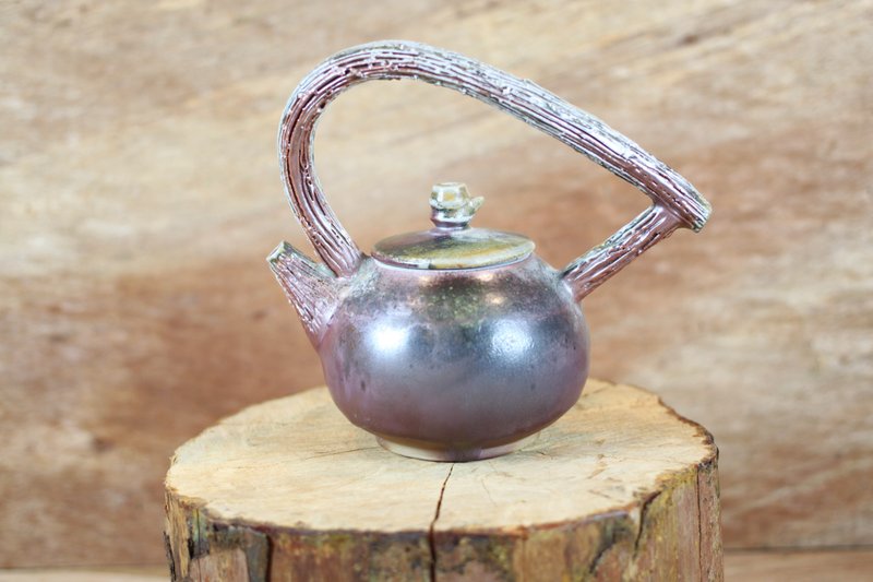 【送禮好物】天然落灰 柴燒木紋提樑茶壺 名家葉敏祥手作精品 - 茶壺/茶杯/茶具 - 陶 