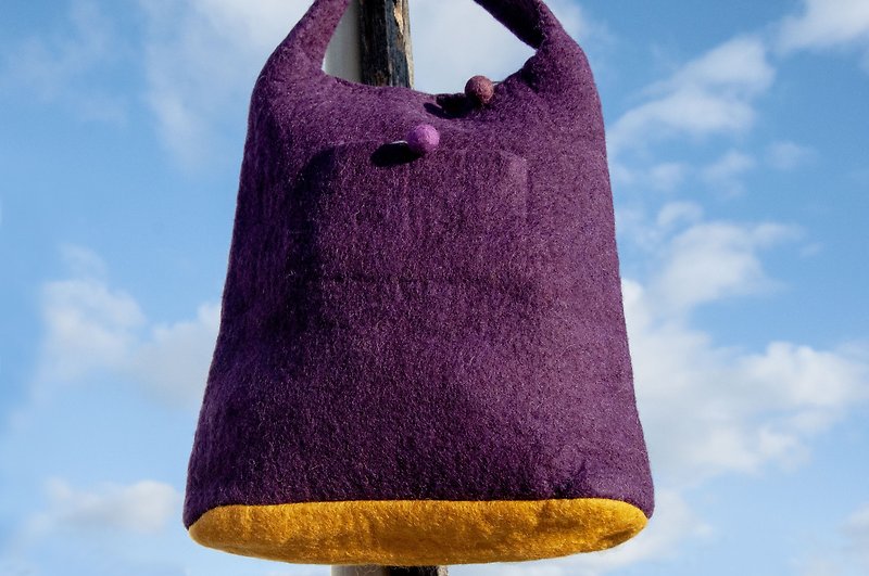 Side backpack recommended camping trip natural wool felt lightweight bag cross-body bag side backpack shoulder bag mother bag tote bag Valentine’s day gift birthday gift Christmas-purple mustard - กระเป๋าแมสเซนเจอร์ - ขนแกะ หลากหลายสี
