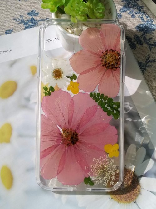 ノートパソコン ハンドメイド押し花スマホケース コスモス - スマホ