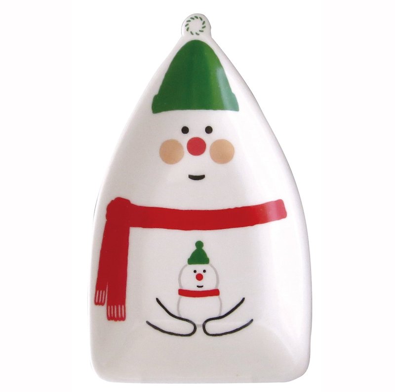 [Japan Decole] Christmas limited edition snack dish - concombre Christmas snowman - จานเล็ก - ดินเผา สีเขียว
