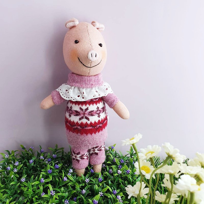 [Lucky Purple Baby] Handmade Country Style Mini Pig Sock Doll Gift - Stuffed Dolls & Figurines - Nylon 