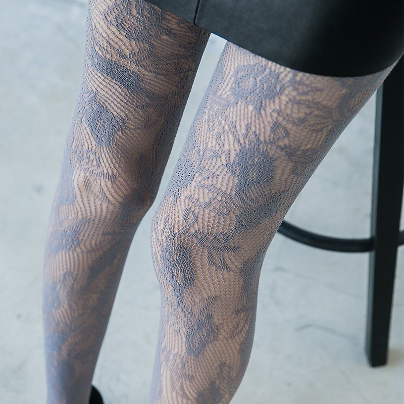極細蕾絲編織造型網襪-玫瑰花款 Y2K - 絲襪/襪褲 - 尼龍 多色